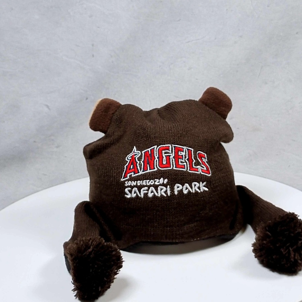 Kids Brown Monkey Ears Beanie with Poms San Diego Zoo Safari Park Angels‎